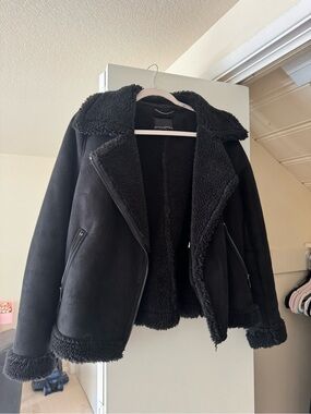 Black Faux Shearling Moto Jacket - Banana Republic